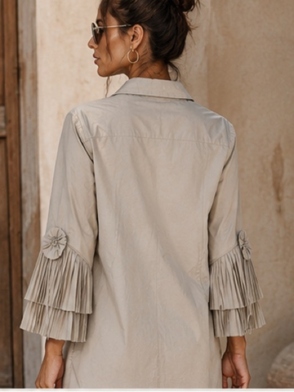 ZAPA, Paris Stone Cotton Blend Shirt, Tiered Bell Sleeves French Size Medium - Picture 5 of 11